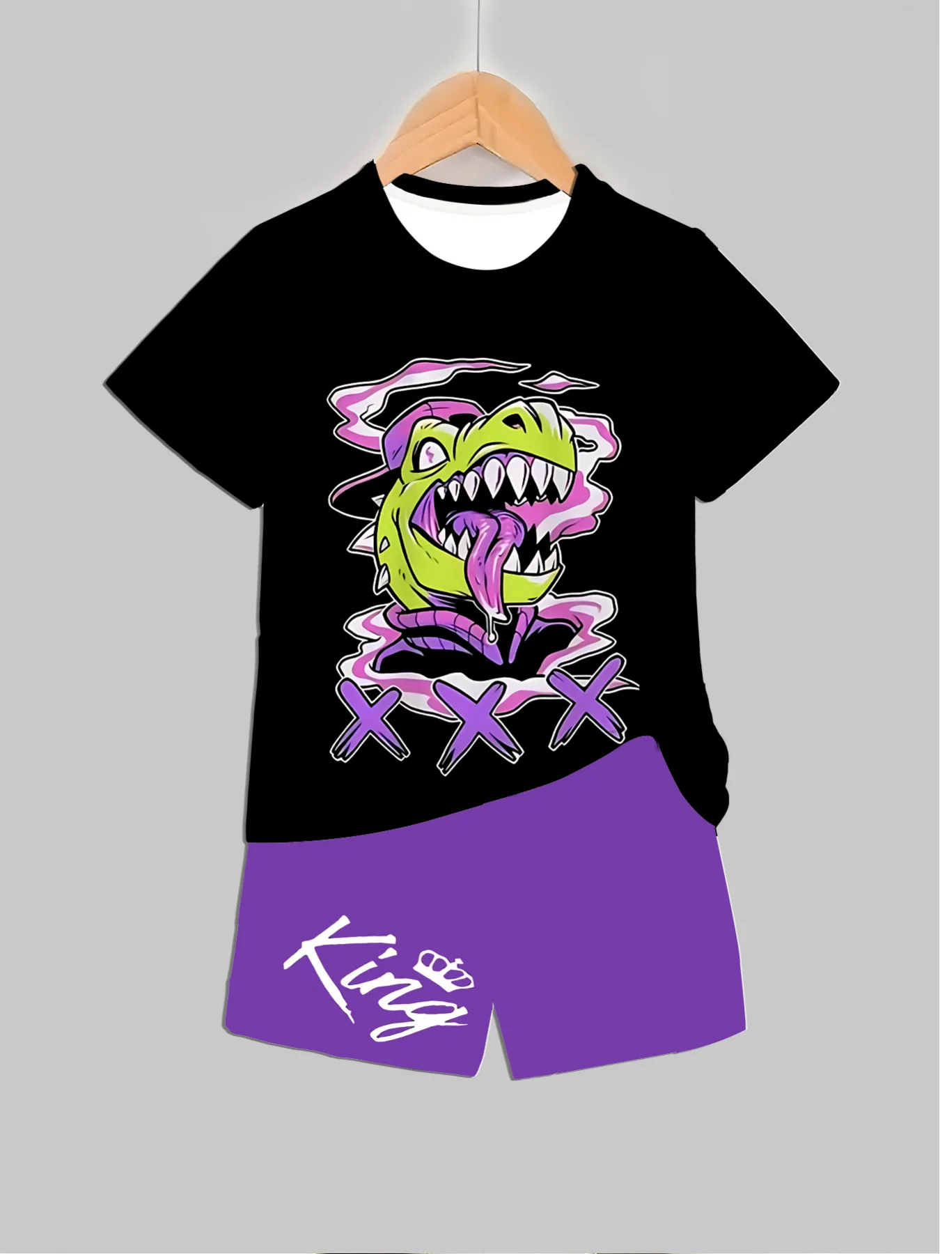 Summer Clothing Girl - Neue Dinosaurier-bedruckte Outfits, Tops + Shorts,