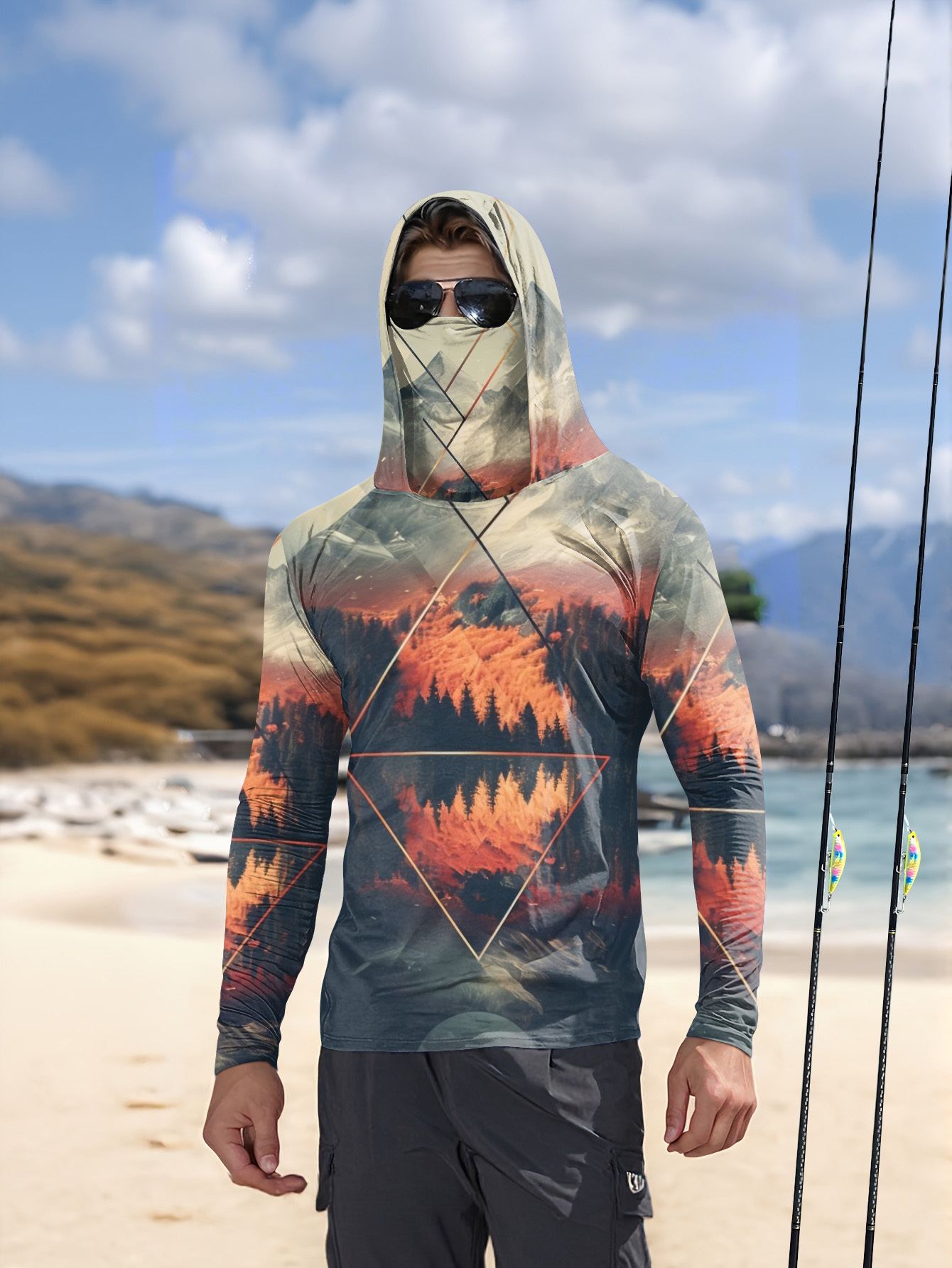 Summer Clothes - Outdoor-Anglerhoodie für Herren mit integrierter Gesichtsmaske,