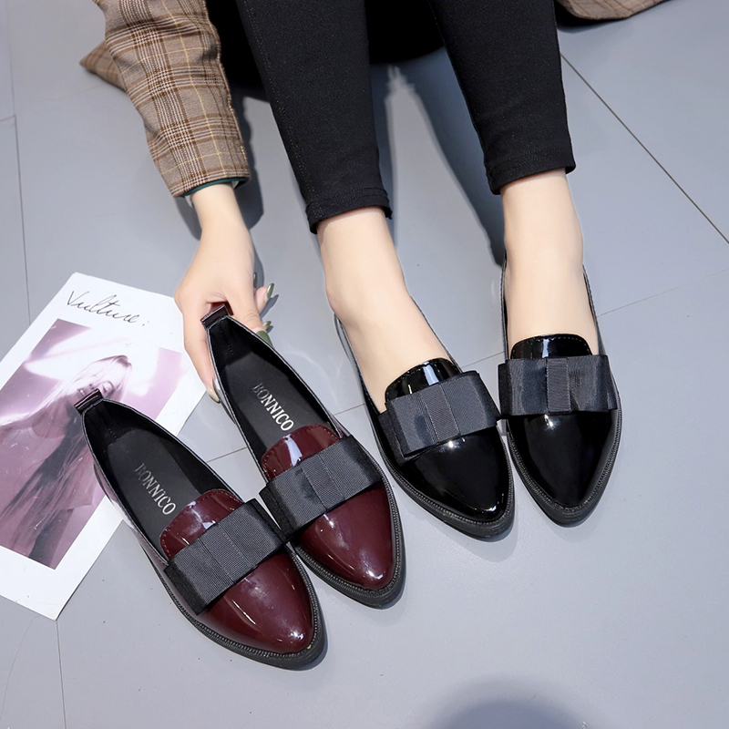 Summer Clothing Dress - Schwarze/Weinrote Lackleder-Spitzschuhe, Slipper mit Schleifenknoten, Vielseitige