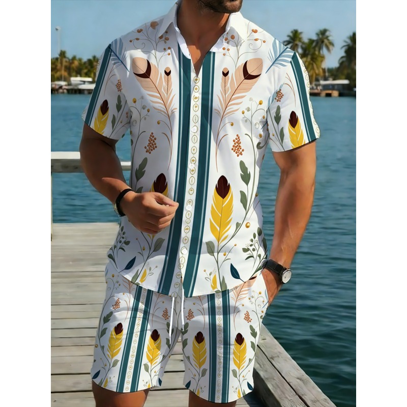 Beach Shirt Hawaiian - Herren 2-teiliges Sommer-Outfit: Hawaiihemd und Shorts-Set