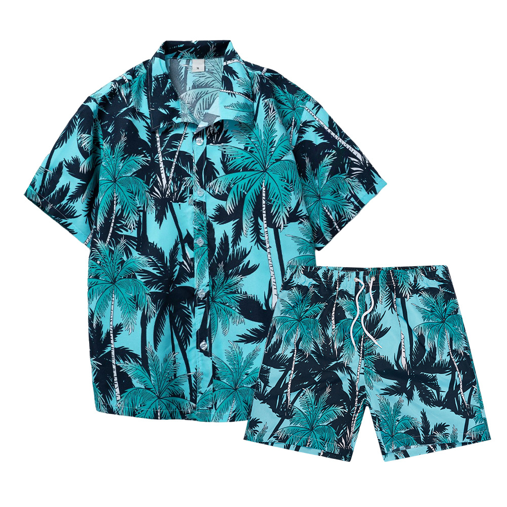Beach Shirt Hawaiian - Hawaiianische Kokosnussbaum 3D-Druck Herren Hemd-Sets Mode