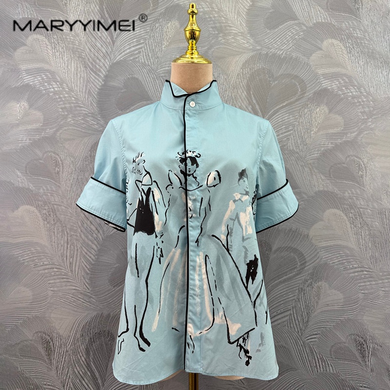 Summer Edition Clothing - MARYYIMEI Modisch bedrucktes Damenhemd mit Stehkragen