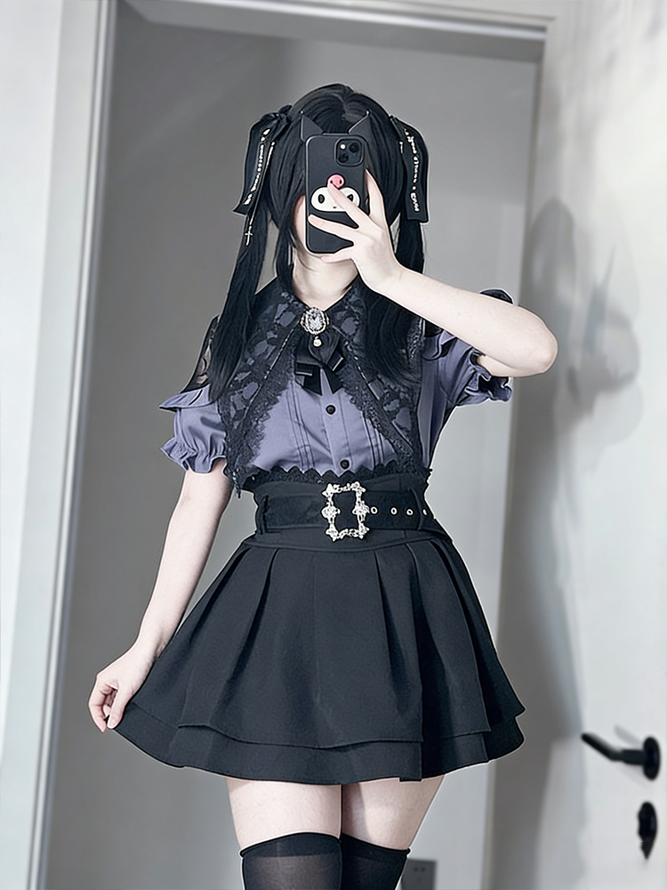 Summer Clothing Old Money - Gothic-Stil Schulterfreies Hemd und Hochtaillierter Rock
