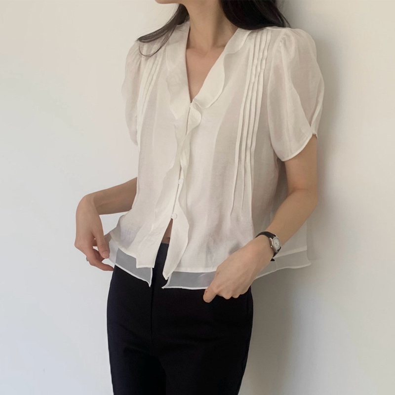 Summer Clothing Old Money - Kurzarm-Bluse im koreanischen Stil mit einem