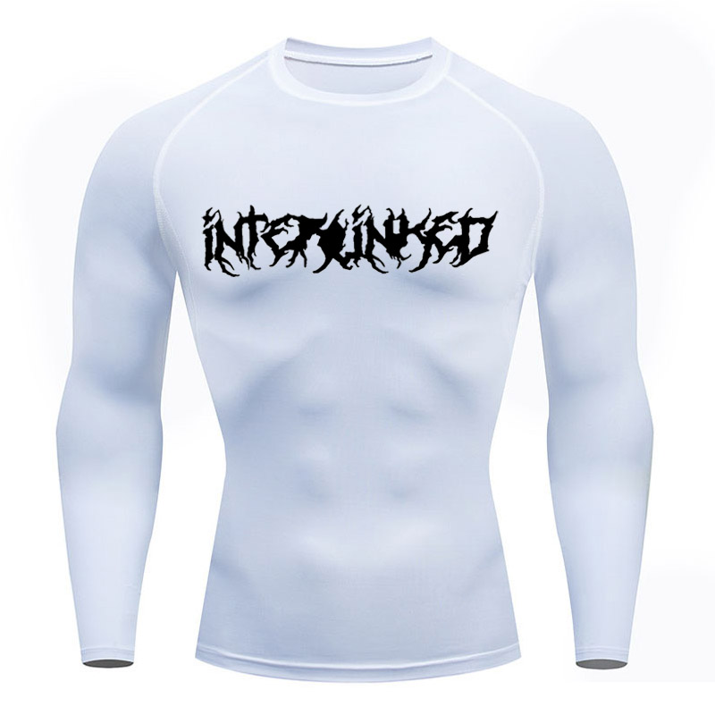 Rash Guard Long Sleeve - Kompressions-weißes Hemd, langärmelig, für Herren, Bodybuilding-T-Shirt,