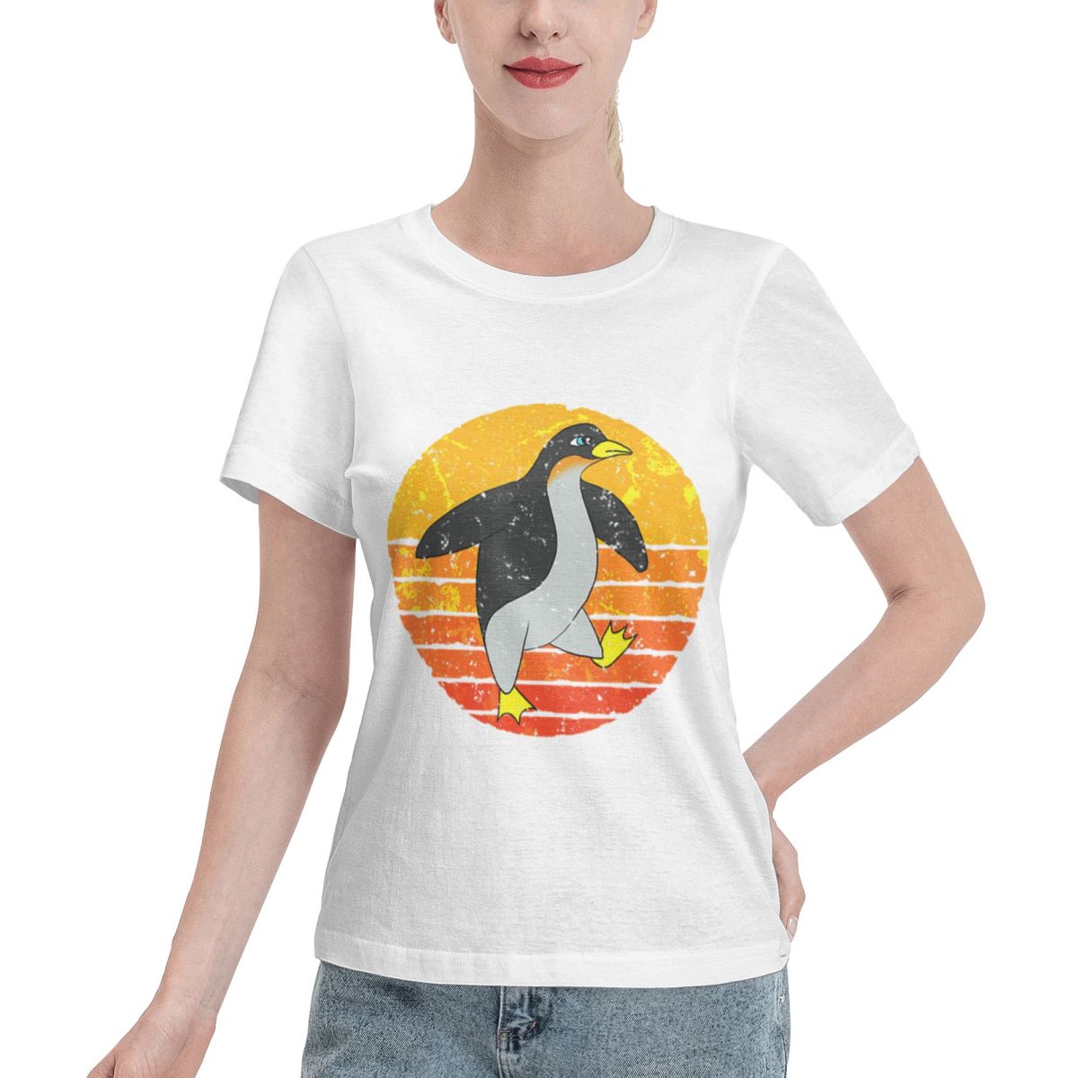 Summer Clothing Staples - Sommer-Klassiker Pinguin Retro Damen T-Shirt Atmungsaktive