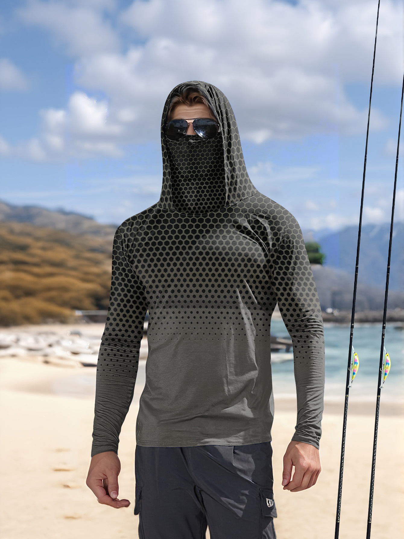 Summer Clothes - Herren Sommer UPF50+ Angel-Hoodie mit Gesichtsmaske,