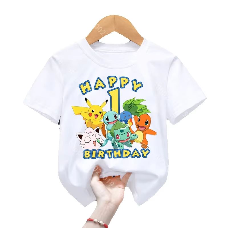 Summer Edition Clothing - Geburtstags-T-Shirt mit Cartoon-Pikachus und Squirtles, Niedliches