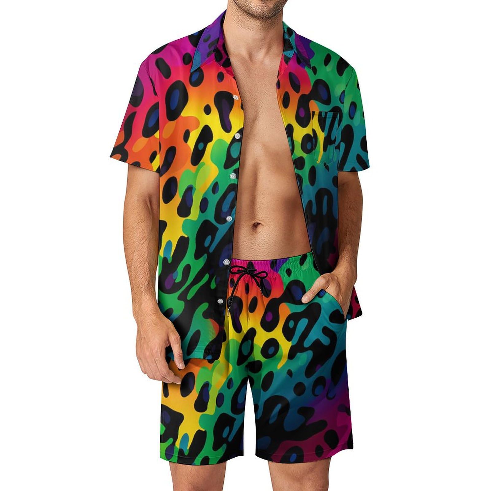Beach Shirt Hawaiian - Sommer Unregelmäßiger Geometrischer 3D-Druck Herren Hemd-Sets