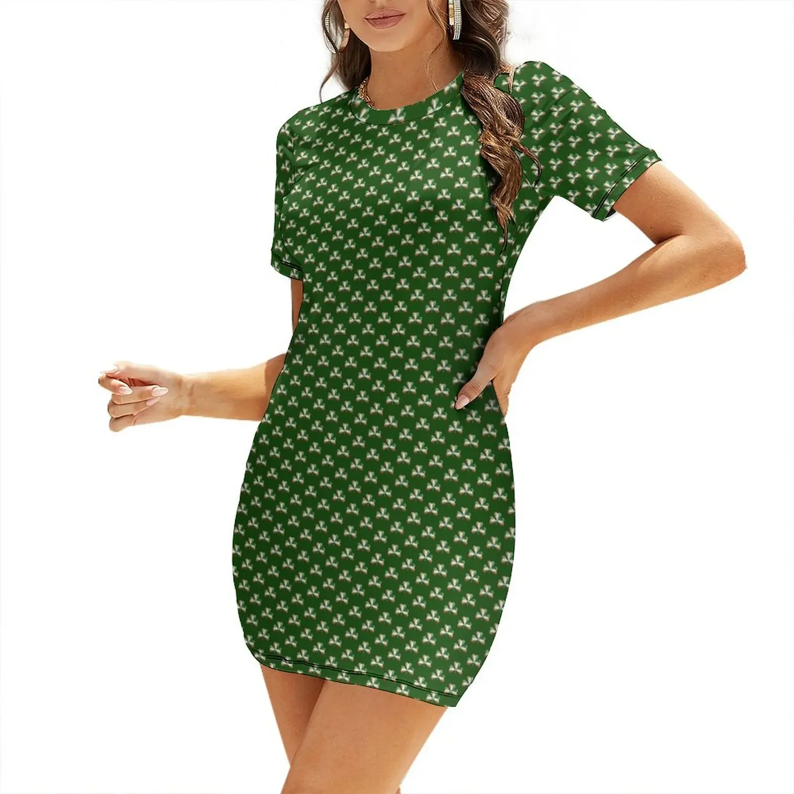 Ireland Summer Clothing - Irland-Flaggenfarben Kleeblätter Kurzarmkleid Damenbekleidung Sommerkleider Damen