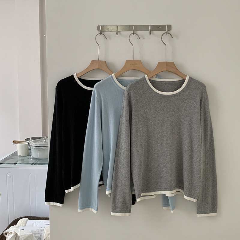 Summer Clothes - 100% Baumwolle Damen O-Ausschnitt Farbblockierung Langarm-Shirt
