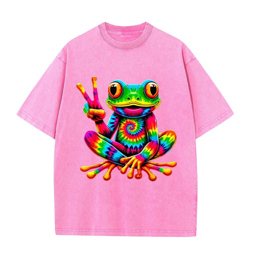 Summer Clothing Staples - Tie-Dye-Frosch-Friedenszeichen-Hippie-T-Shirt, kurzärmeliges Oberteil, Kleidung, rotes bedrucktes