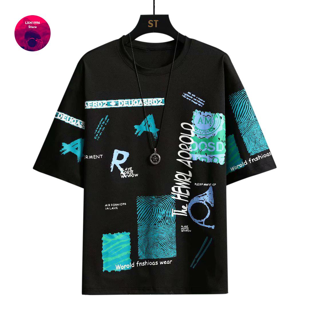 Vintage Summer Clothing Brand - Männer Harajuku Graphic Schwarz Sommer Kurzarm